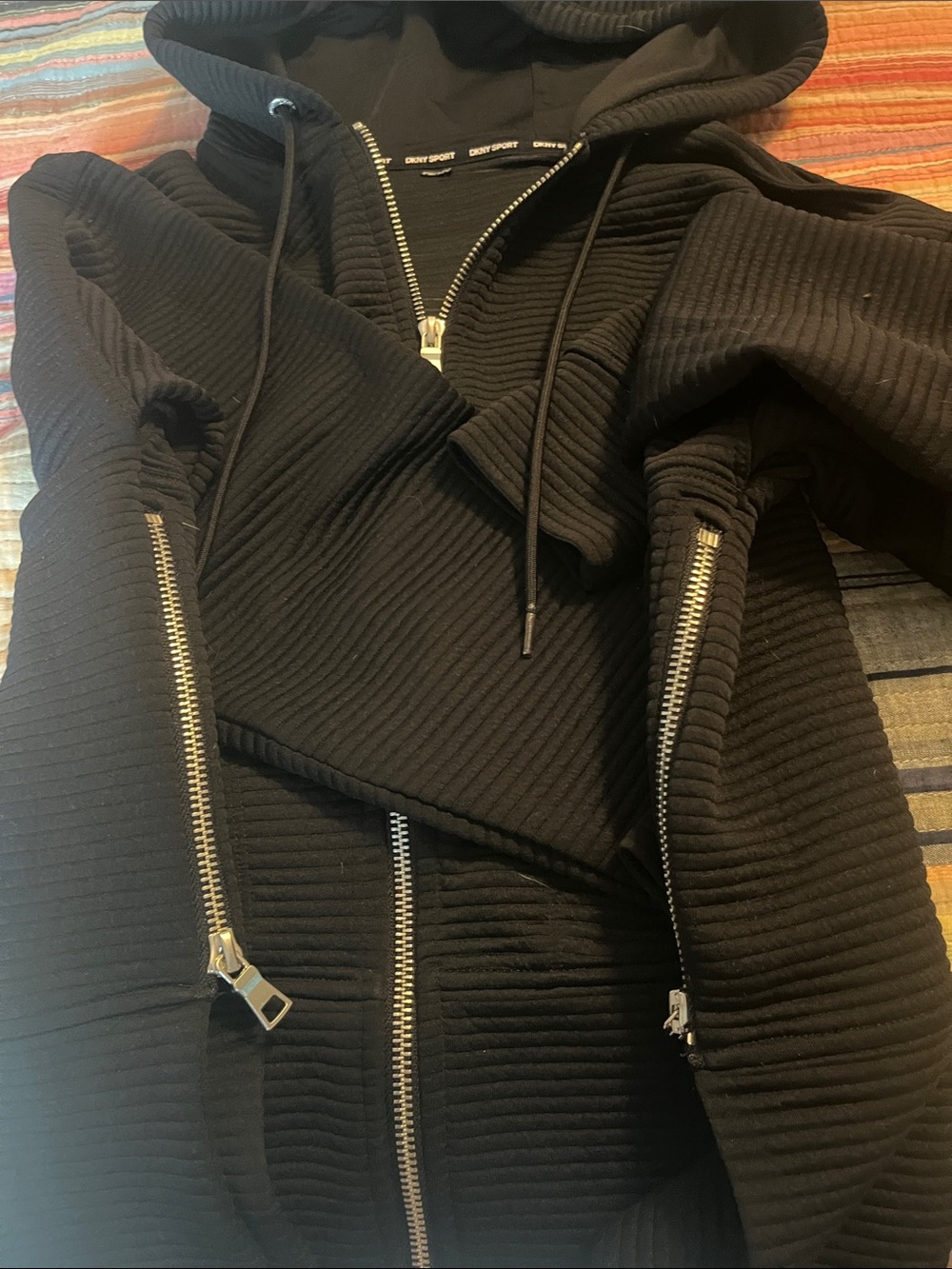 Dkny Women's Black Ribbed Half-Zip Hoodie - Picture 4 of 4